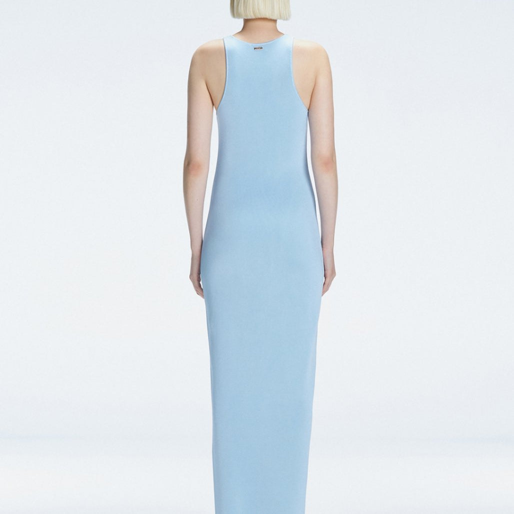 Natalie Lim Suarez - Louisa Halter Neck Blue Maxi Dress with Slit Detail | Moeva | Dress | Each week unveils new pieces—luxury swimwear, fluid resort silhouettes, and elevated summer-to-evening essentials designed to carry you from coastal escapes to city nights.