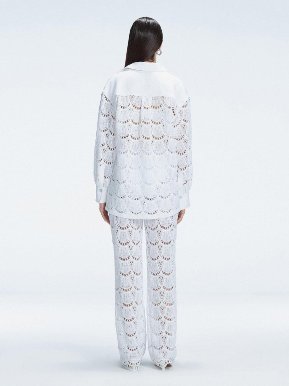 Nola White Crochet Shirt & Elysia White Crochet High-Waist Pants Set | Moeva | Set | Each week unveils new pieces—luxury swimwear, fluid resort silhouettes, and elevated summer-to-evening essentials designed to carry you from coastal escapes to city nights.