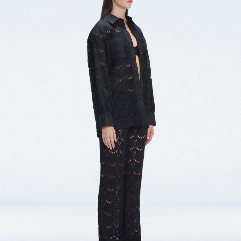 Nola Black Crochet Shirt & Elysia White Crochet High-Waist Pants Set | Moeva | Set | Each week unveils new pieces—luxury swimwear, fluid resort silhouettes, and elevated summer-to-evening essentials designed to carry you from coastal escapes to city nights.