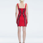 Back view of the adjustable straps on the Anais Red Degraded Dress, illustrating its customizable fit.