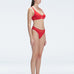 "Side view of the mesh detailing and scoop neck on the Lorelai Red Bikini Top, emphasizing its stylish design."
