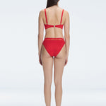 "Model showcasing the back of the Lorelai Red Bikini Top, highlighting the adjustable straps and comfortable fit."
