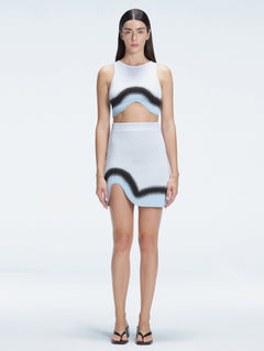 Lydia Blue Optical Knit Mini Skirt | Moeva | Skirt | Each week unveils new pieces—luxury swimwear, fluid resort silhouettes, and elevated summer-to-evening essentials designed to carry you from coastal escapes to city nights.