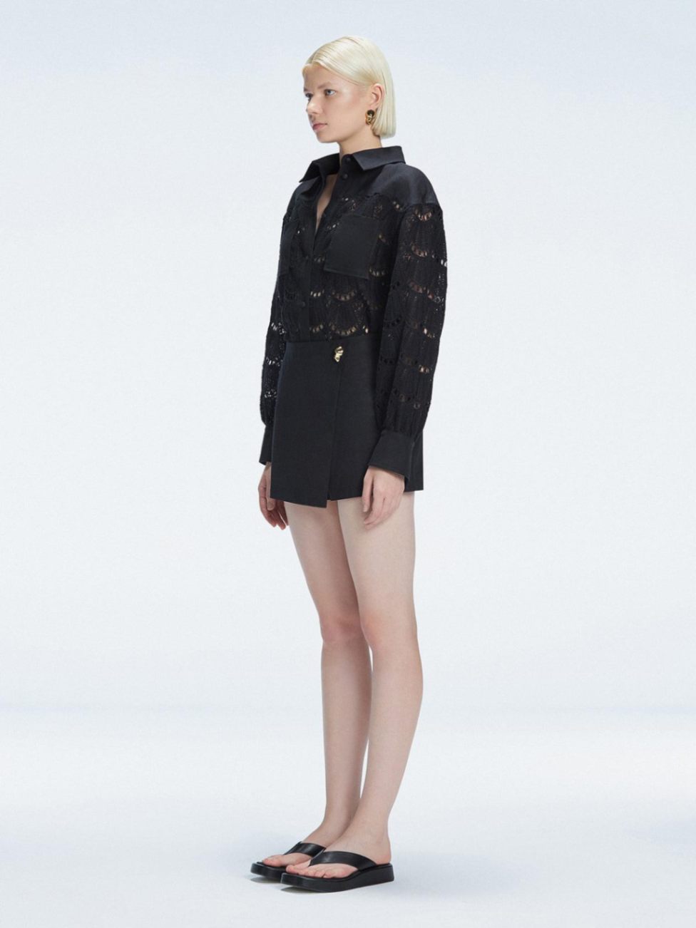 Vita Sidorkina Morabito - Nola Black Long Sleeve Cotton Shirt and Elise Black Linen Mini Skort Set | Moeva | Set | Each week unveils new pieces—luxury swimwear, fluid resort silhouettes, and elevated summer-to-evening essentials designed to carry you from coastal escapes to city nights.