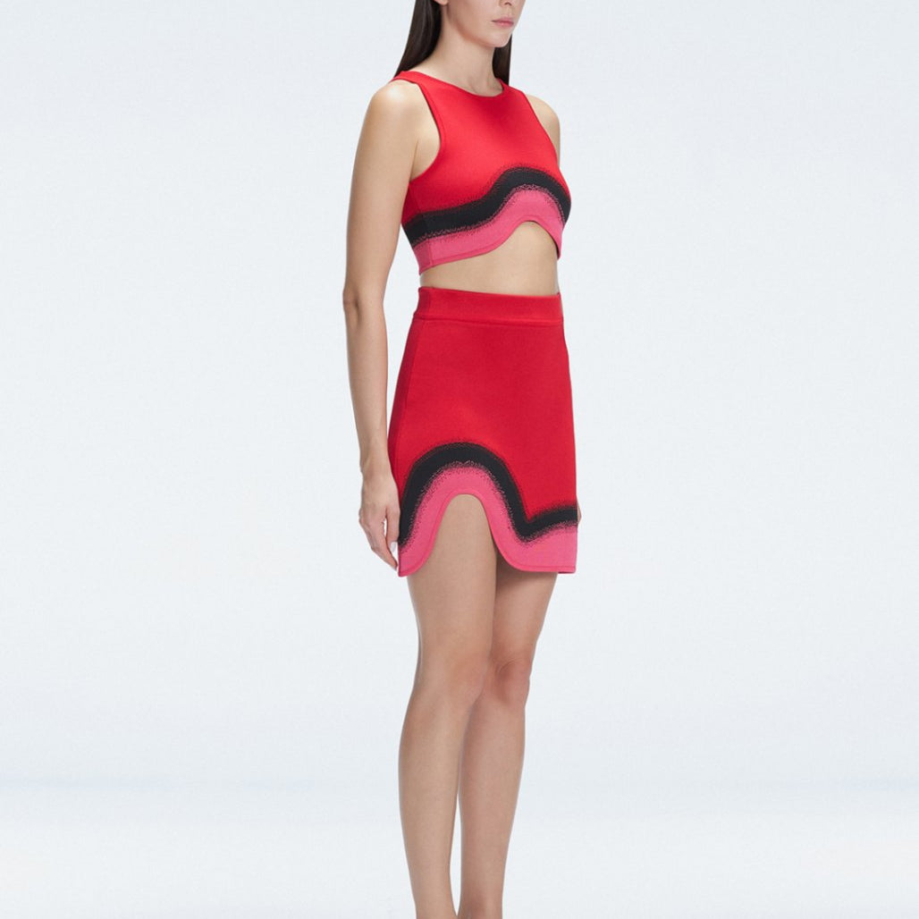 Lydia Red Optical Knit Mini Skirt | Moeva | Skirt | Each week unveils new pieces—luxury swimwear, fluid resort silhouettes, and elevated summer-to-evening essentials designed to carry you from coastal escapes to city nights.