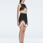 Side view of the Lydia Black Degraded Skirt, emphasizing its unique asymmetrical shape.
