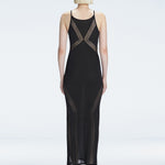 Back view of the Odessa Black Reversible Dress, illustrating its sleek and sophisticated silhouette.