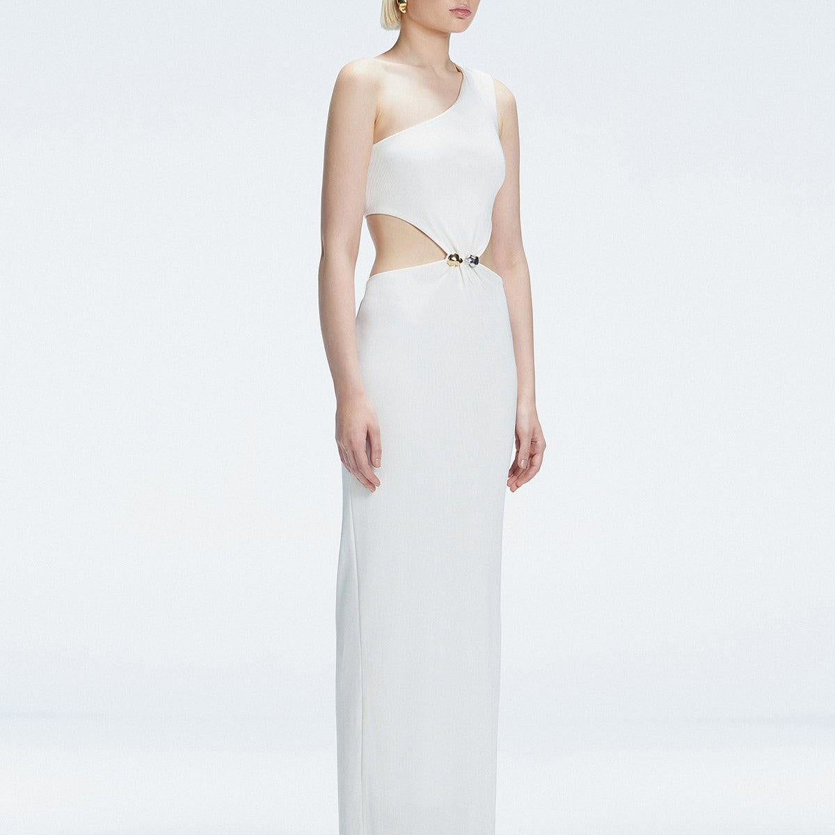 Julia Mateian - Violet White One-Shoulder Textured Maxi Dress with Cut-Out Detail | Moeva | Dress | Each week unveils new pieces—luxury swimwear, fluid resort silhouettes, and elevated summer-to-evening essentials designed to carry you from coastal escapes to city nights.