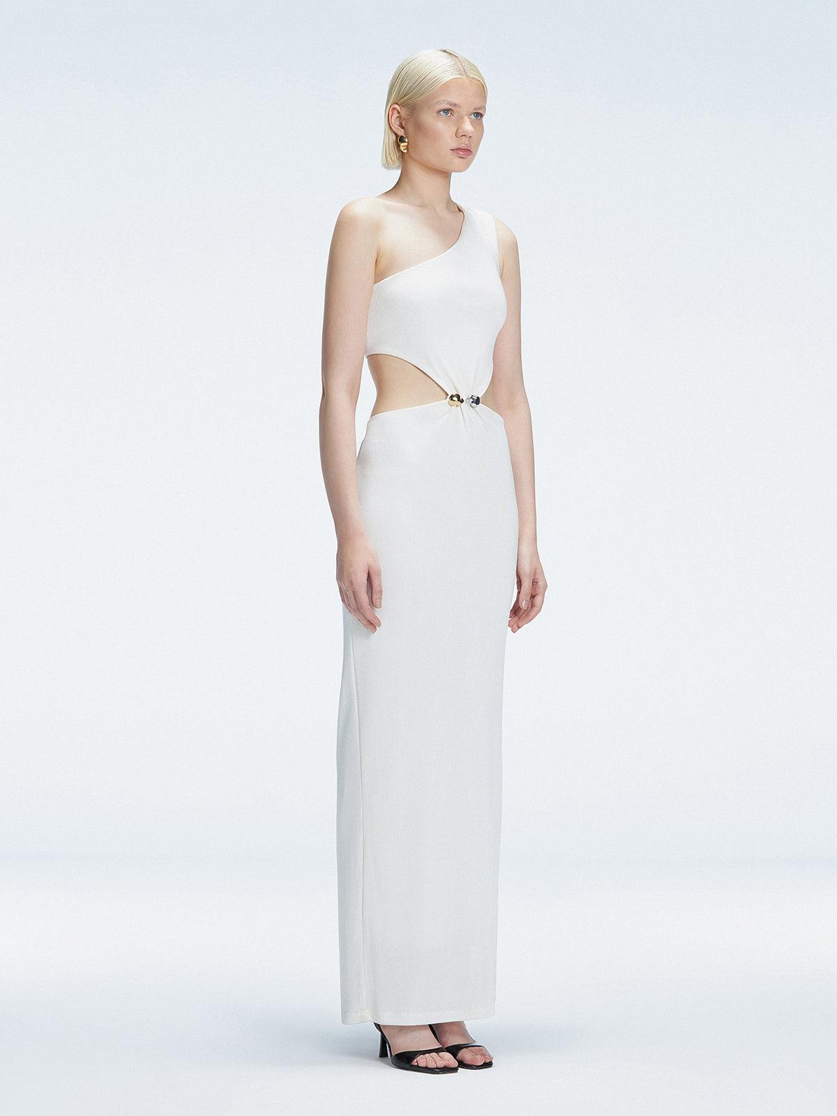 Julia Mateian - Violet White One-Shoulder Textured Maxi Dress with Cut-Out Detail | Moeva | Dress | Each week unveils new pieces—luxury swimwear, fluid resort silhouettes, and elevated summer-to-evening essentials designed to carry you from coastal escapes to city nights.