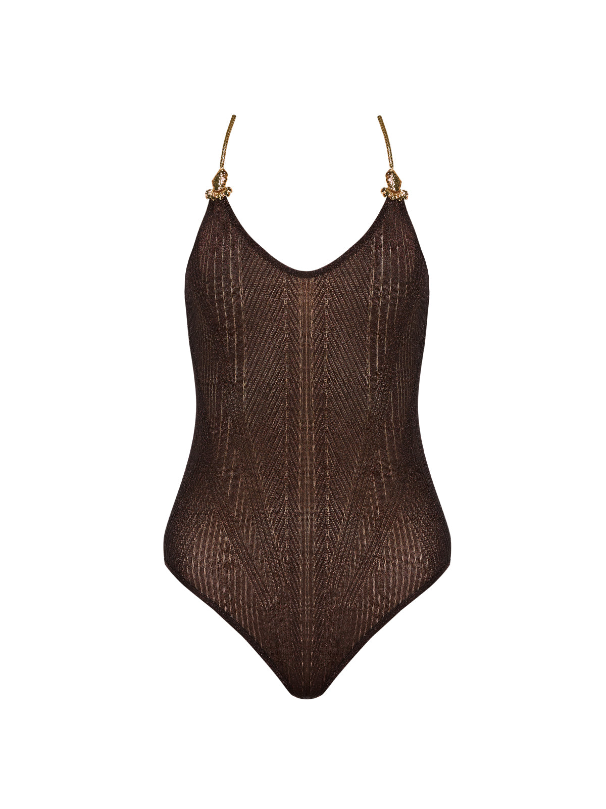 Tropezia Scoop Neck Brown Knitted Gold Chain Straps Swimsuit | Moeva | Swimsuit | Each week unveils new pieces—luxury swimwear, fluid resort silhouettes, and elevated summer-to-evening essentials designed to carry you from coastal escapes to city nights.