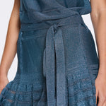 Menton Blue Metallic Sheer Knit V neck Mini Dress | Moeva | Dress | Each week unveils new pieces—luxury swimwear, fluid resort silhouettes, and elevated summer-to-evening essentials designed to carry you from coastal escapes to city nights.