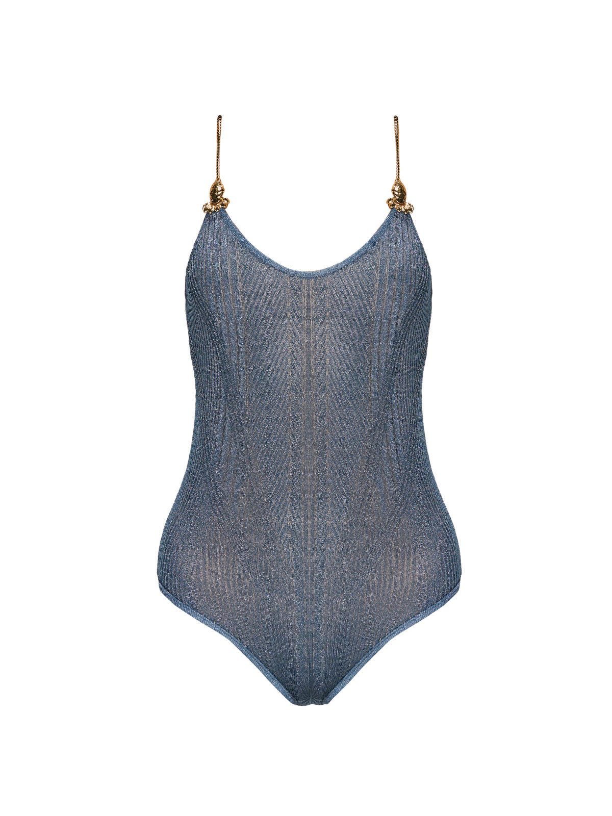 Tropezia Scoop Neck Blue Knitted Gold Chain Straps Swimsuit | Moeva | Swimsuit | Each week unveils new pieces—luxury swimwear, fluid resort silhouettes, and elevated summer-to-evening essentials designed to carry you from coastal escapes to city nights.