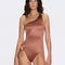 Esterelle One Shoulder Gold Detailed Satin Brown Swimsuit | Moeva | Swimsuit | Each week unveils new pieces—luxury swimwear, fluid resort silhouettes, and elevated summer-to-evening essentials designed to carry you from coastal escapes to city nights.