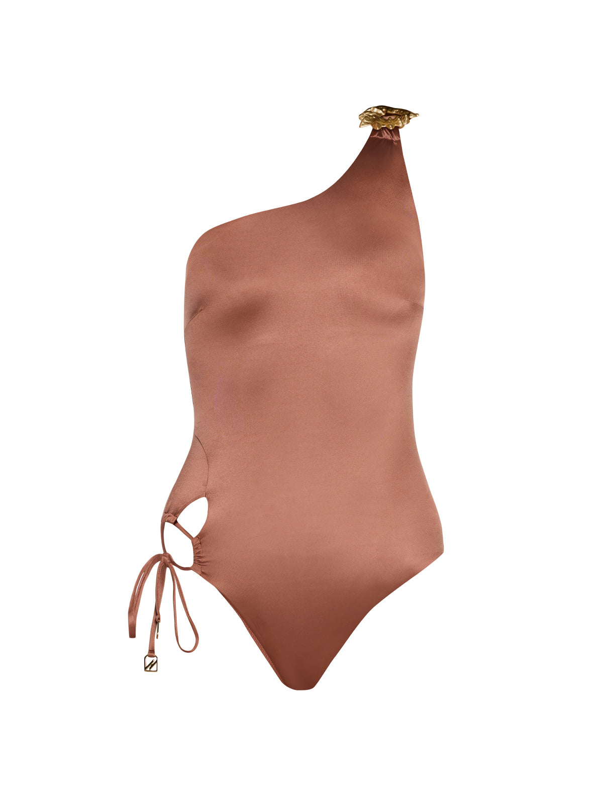 Esterelle One Shoulder Gold Detailed Satin Brown Swimsuit | Moeva | Swimsuit | Each week unveils new pieces—luxury swimwear, fluid resort silhouettes, and elevated summer-to-evening essentials designed to carry you from coastal escapes to city nights.