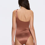 Esterelle One Shoulder Gold Detailed Satin Brown Swimsuit | Moeva | Swimsuit | Each week unveils new pieces—luxury swimwear, fluid resort silhouettes, and elevated summer-to-evening essentials designed to carry you from coastal escapes to city nights.