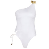 Esterelle One Shoulder Gold Detailed Satin White Swimsuit | Moeva | Swimsuit | Each week unveils new pieces—luxury swimwear, fluid resort silhouettes, and elevated summer-to-evening essentials designed to carry you from coastal escapes to city nights.
