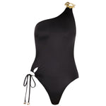 Esterelle One Shoulder Gold Detailed Satin Black Swimsuit | Moeva | Swimsuit | Each week unveils new pieces—luxury swimwear, fluid resort silhouettes, and elevated summer-to-evening essentials designed to carry you from coastal escapes to city nights.
