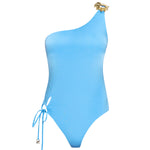 Esterelle One Shoulder Gold Detailed Satin Blue Swimsuit | Moeva | Swimsuit | Each week unveils new pieces—luxury swimwear, fluid resort silhouettes, and elevated summer-to-evening essentials designed to carry you from coastal escapes to city nights.