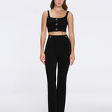 Aureline Top And Colette Knitted High Waist Black Pants Set