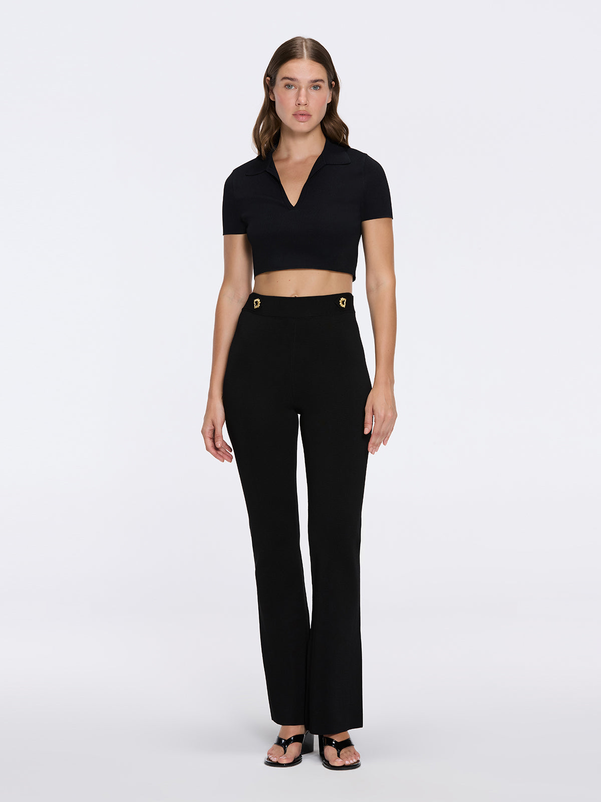 Shandy Black Polo Collar Knitted Crop Top | Moeva | Crop Top | Each week unveils new pieces—luxury swimwear, fluid resort silhouettes, and elevated summer-to-evening essentials designed to carry you from coastal escapes to city nights.