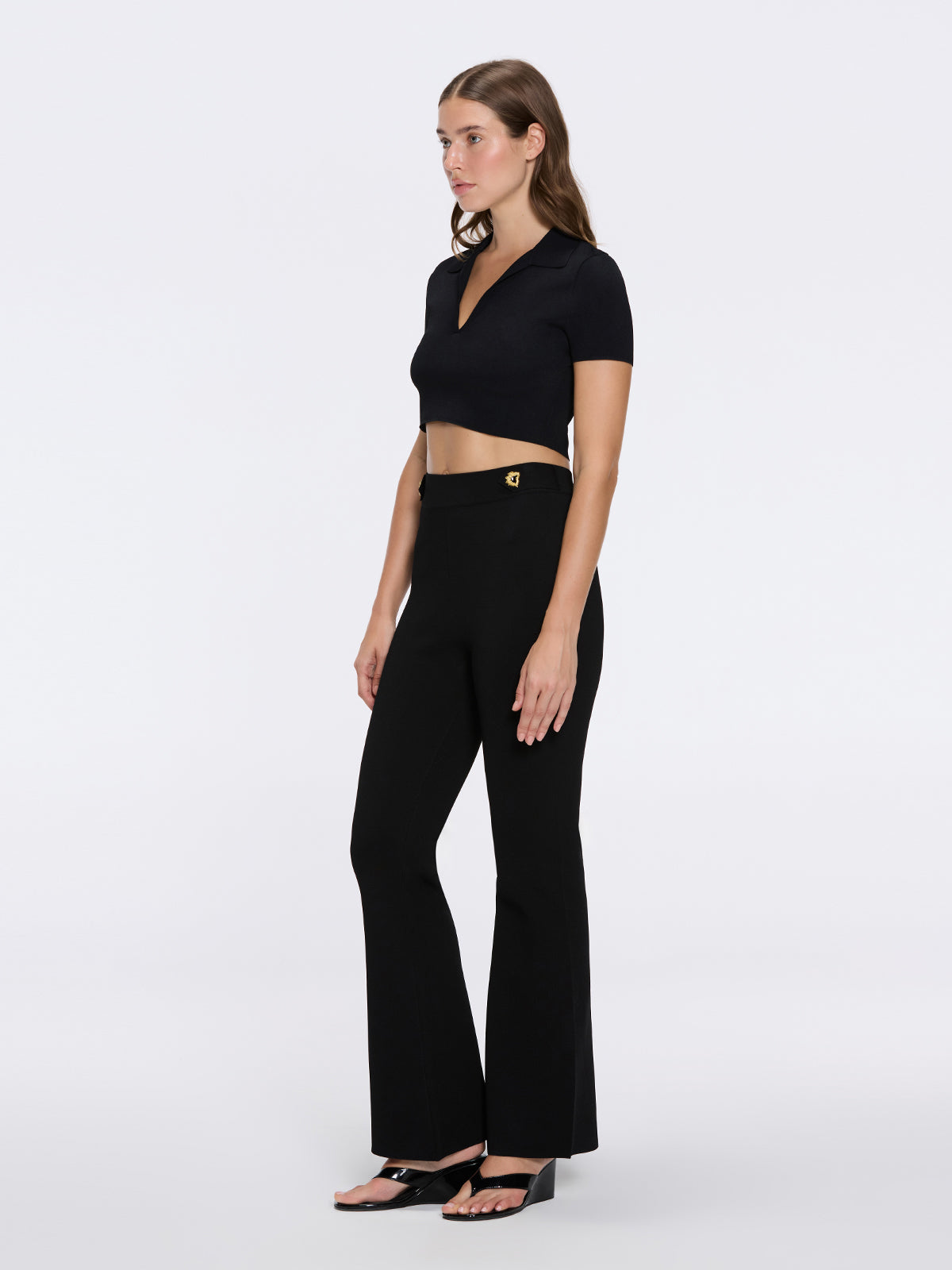 Shandy Polo Collar Knitted Crop Top And Colette Black Pants Set | Moeva | Crop Top | Each week unveils new pieces—luxury swimwear, fluid resort silhouettes, and elevated summer-to-evening essentials designed to carry you from coastal escapes to city nights.