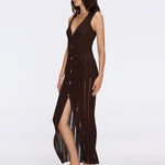Biot Brown Metallic Knit V-Neck Gold Button-Down Dress | Moeva | Dress | Each week unveils new pieces—luxury swimwear, fluid resort silhouettes, and elevated summer-to-evening essentials designed to carry you from coastal escapes to city nights.