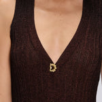 Biot Brown Metallic Knit V-Neck Gold Button-Down Dress | Moeva | Dress | Each week unveils new pieces—luxury swimwear, fluid resort silhouettes, and elevated summer-to-evening essentials designed to carry you from coastal escapes to city nights.