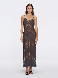 Beaulieu Black Metallic Knit Maxi Dress with V-Neckline and Side Slit