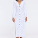 Brezia White Knitted Maxi Dress with Long Sleeves and Gold Button Details | Moeva | RTW Dresses | Each week unveils new pieces—luxury swimwear, fluid resort silhouettes, and elevated summer-to-evening essentials designed to carry you from coastal escapes to city nights.