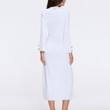 Brezia White Knitted Maxi Dress with Long Sleeves and Gold Button Details