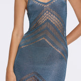 Beaulieu Blue Metallic Knit Maxi Dress with V-Neckline and Side Slit | Moeva | Dress | Each week unveils new pieces—luxury swimwear, fluid resort silhouettes, and elevated summer-to-evening essentials designed to carry you from coastal escapes to city nights.