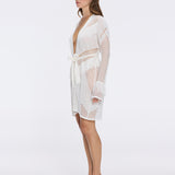Kenga Knitted Knee-Length Long-Sleeve Belted White Kaftan | Moeva | Kaftans | Each week unveils new pieces—luxury swimwear, fluid resort silhouettes, and elevated summer-to-evening essentials designed to carry you from coastal escapes to city nights.