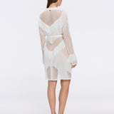 Kenga Knitted Knee-Length Long-Sleeve Belted White Kaftan | Moeva | Kaftans | Each week unveils new pieces—luxury swimwear, fluid resort silhouettes, and elevated summer-to-evening essentials designed to carry you from coastal escapes to city nights.