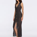 Biot Black Metallic Knit V-Neck Gold Button-Down Dress | Moeva | Dress | Each week unveils new pieces—luxury swimwear, fluid resort silhouettes, and elevated summer-to-evening essentials designed to carry you from coastal escapes to city nights.