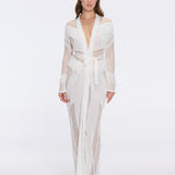 Itzel White Knitted Mesh Long-Sleeve Kaftan