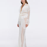 Itzel White Knitted Mesh Long-Sleeve Kaftan