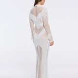 Itzel White Knitted Mesh Long-Sleeve Kaftan