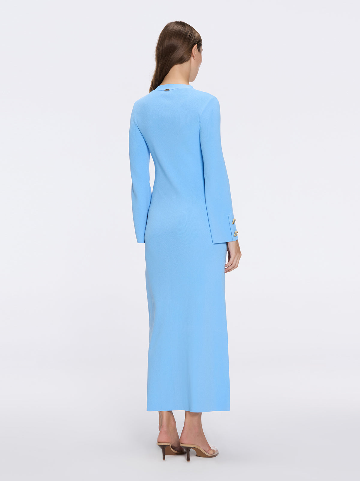 Brezia Blue Knitted Maxi Dress with Long Sleeves