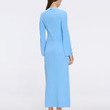 Brezia Blue Knitted Maxi Dress with Long Sleeves and Gold Button Details