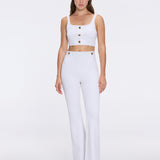 Aureline Top And Colette Knitted High Waist White Pants Set