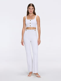 Aureline Top And Colette Knitted High Waist White Pants Set | Moeva | RTW Bustiers | Each week unveils new pieces—luxury swimwear, fluid resort silhouettes, and elevated summer-to-evening essentials designed to carry you from coastal escapes to city nights.