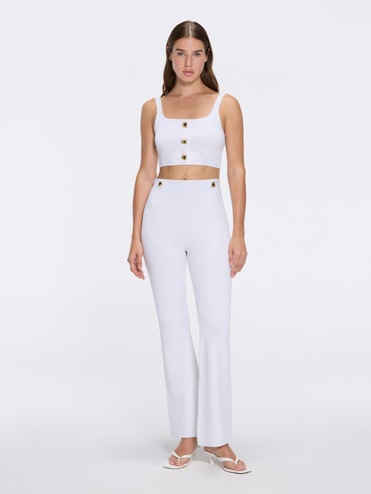 Aureline Top And Colette Knitted High Waist White Pants Set | Moeva | Set | Each week unveils new pieces—luxury swimwear, fluid resort silhouettes, and elevated summer-to-evening essentials designed to carry you from coastal escapes to city nights.