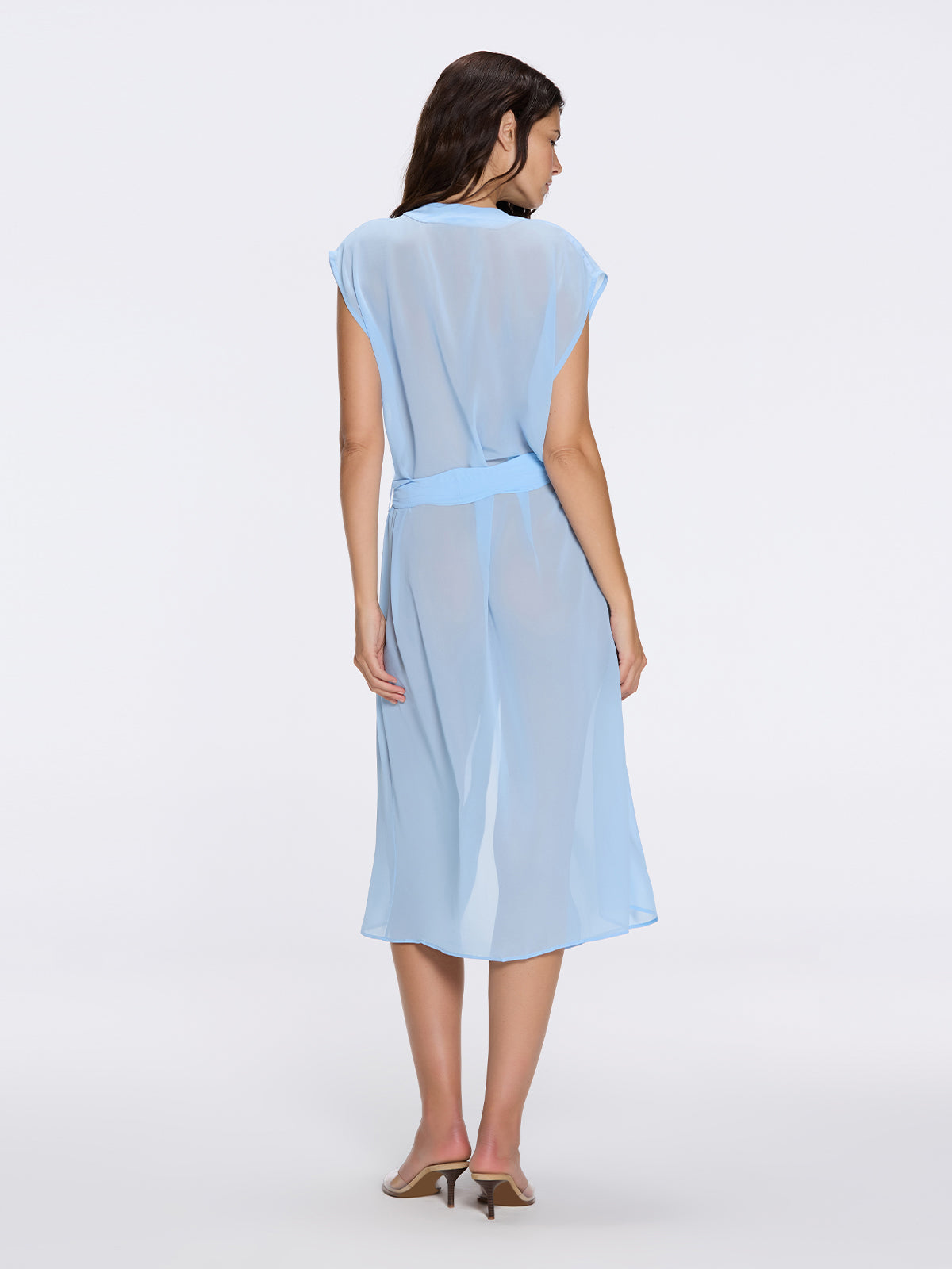 Dela Sleeveless Wavy-Trim Belted Sheer Blue Kaftan | Moeva | Kaftan | Each week unveils new pieces—luxury swimwear, fluid resort silhouettes, and elevated summer-to-evening essentials designed to carry you from coastal escapes to city nights.