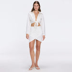 Greta White Satin Tie Front Shirt And Antonia Skirt Set | Moeva | Set | Each week unveils new pieces—luxury swimwear, fluid resort silhouettes, and elevated summer-to-evening essentials designed to carry you from coastal escapes to city nights.