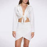 Antonia White Satin High-Waist Wrap Mini Skirt | Moeva | Skirt | Each week unveils new pieces—luxury swimwear, fluid resort silhouettes, and elevated summer-to-evening essentials designed to carry you from coastal escapes to city nights.