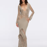 Elba Khaki Long Sleeve Knit Fringe Maxi Dress | Moeva | Dress | Each week unveils new pieces—luxury swimwear, fluid resort silhouettes, and elevated summer-to-evening essentials designed to carry you from coastal escapes to city nights.