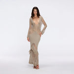 Elba Khaki Long Sleeve Knit Fringe Maxi Dress | Moeva | Dress | Each week unveils new pieces—luxury swimwear, fluid resort silhouettes, and elevated summer-to-evening essentials designed to carry you from coastal escapes to city nights.