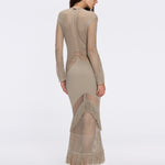 Elba Khaki Long Sleeve Knit Fringe Maxi Dress | Moeva | Dress | Each week unveils new pieces—luxury swimwear, fluid resort silhouettes, and elevated summer-to-evening essentials designed to carry you from coastal escapes to city nights.