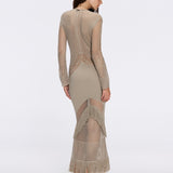 Elba Khaki Long Sleeve Knit Fringe Maxi Dress | Moeva | Dress | Each week unveils new pieces—luxury swimwear, fluid resort silhouettes, and elevated summer-to-evening essentials designed to carry you from coastal escapes to city nights.