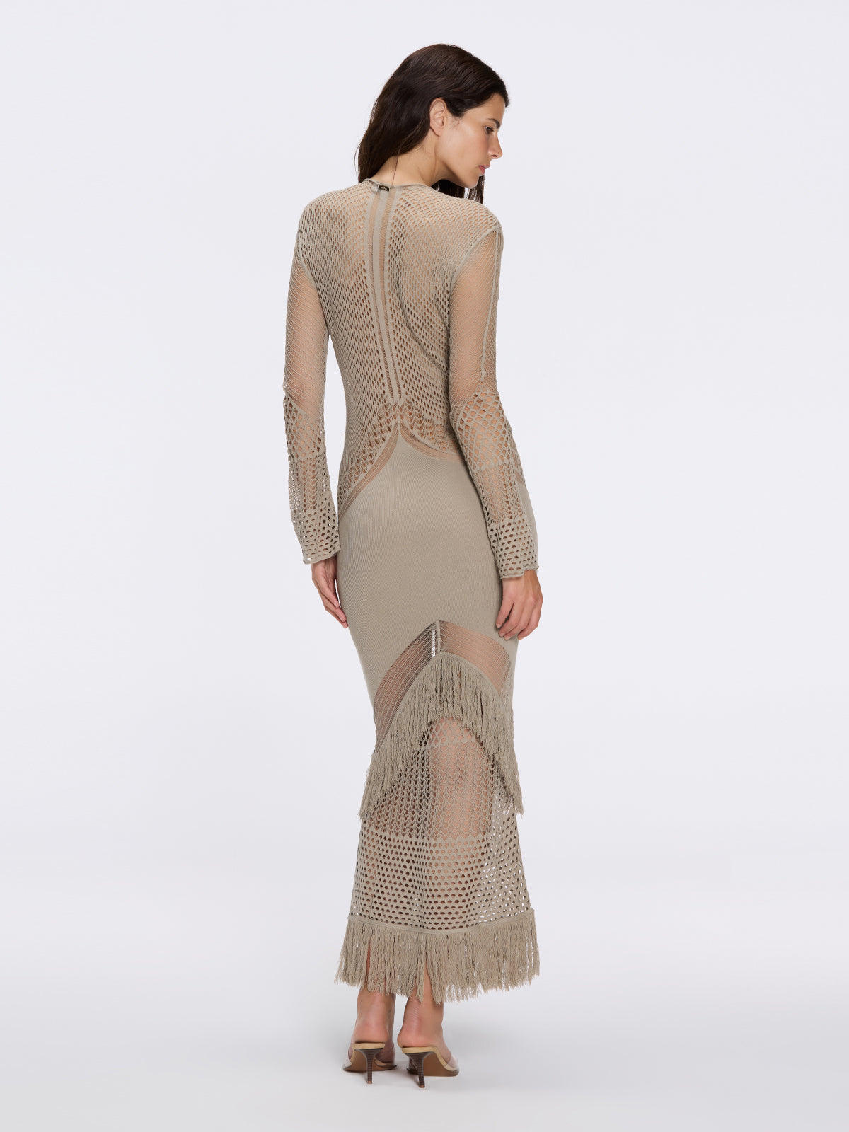 Elba Khaki Long Sleeve Knit Fringe Maxi Dress | Moeva | Dress | Each week unveils new pieces—luxury swimwear, fluid resort silhouettes, and elevated summer-to-evening essentials designed to carry you from coastal escapes to city nights.